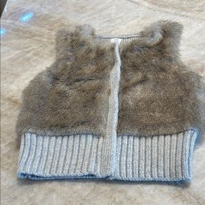 GAP Gray and Brown Faux Fur Vest